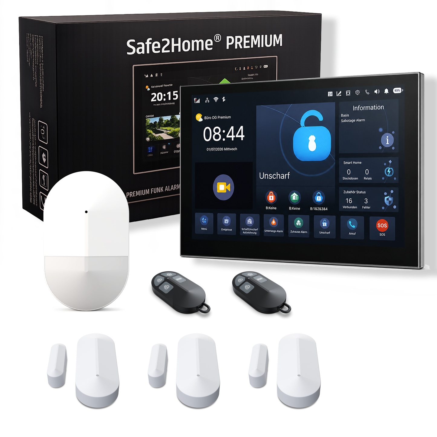 Safe2Home Premium Profi Funk Alarmanlage WLAN / GSM - Komplettset klein