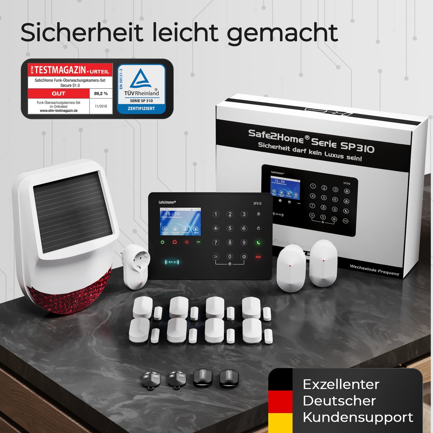 SP310 Funk Alarmanlage - Komplettset groß - Safe2Home