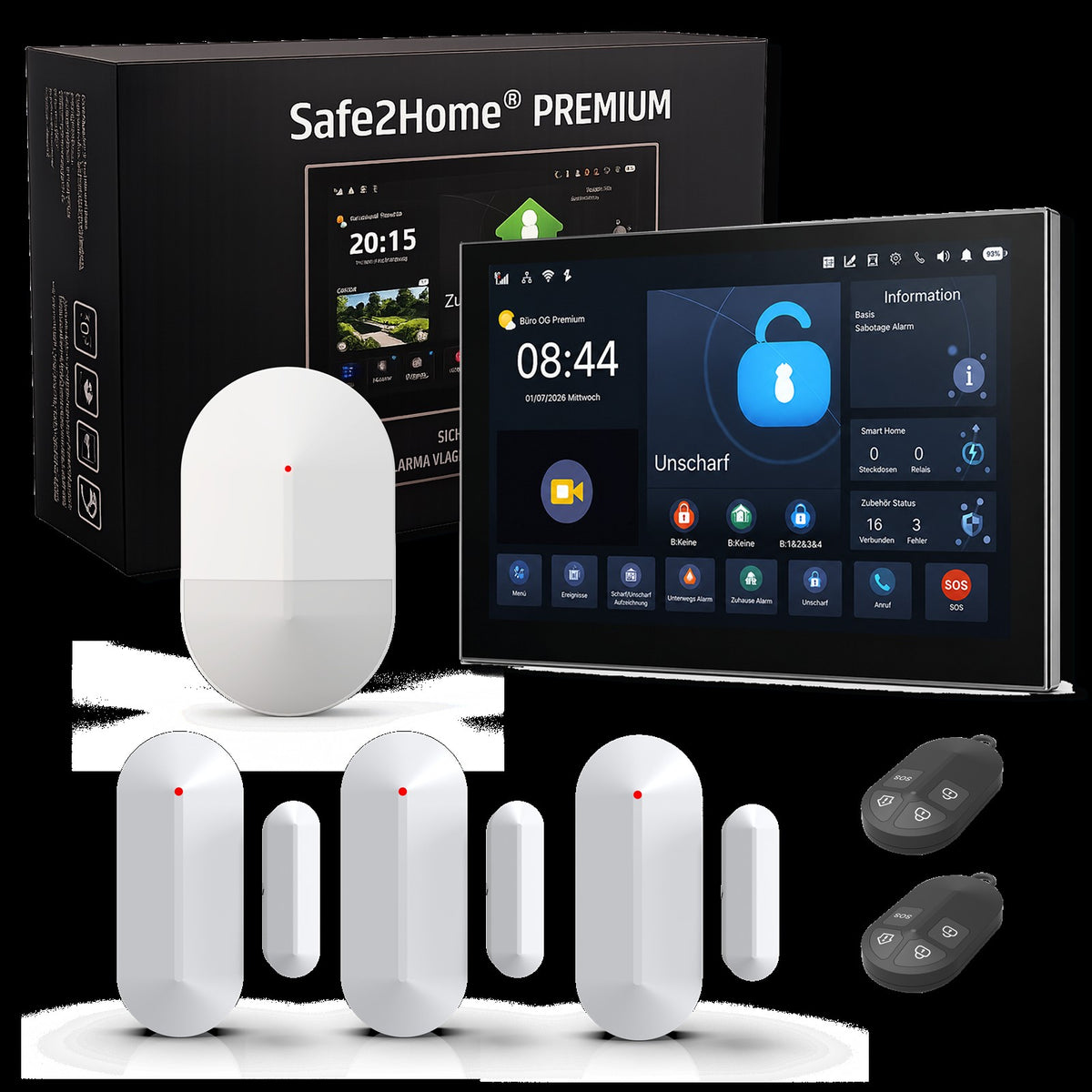 Safe2Home Premium Profi Funk Alarmanlage WLAN / GSM - Komplettset klein
