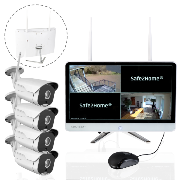 Funk Überwachungskamera 8 Kanal Set 3 TB – Kamera Set Monitor inkl Rekorder - 4x Cam enthalten - Full HD
